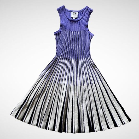 Milly Minis Godet Striped Sleeveless Fit and Flare Pleated Knit Dress Kids Sz 12 - Picture 2 of 12